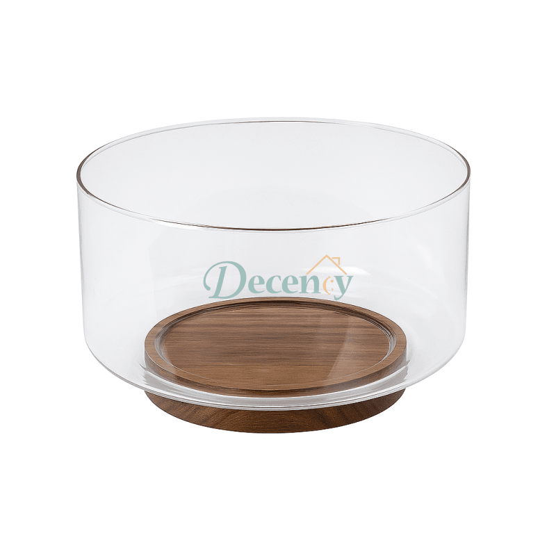 Modern Glass Fruit Bowl With Premium Wooden Base