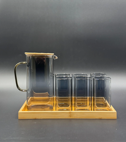 8 Pcs Turkey Glass Water Set with Wooden Tray