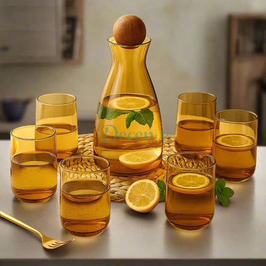 Amber Essence Carafe & Glass Set – 7Pc