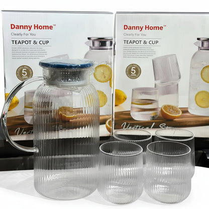 Danny Home 5Pcs Teapot & Glass Set - Vertical Stripe