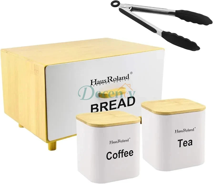 Luxury Matte Black Bread & Canister Set – Tea and  Coffee Storage with Bamboo Lids