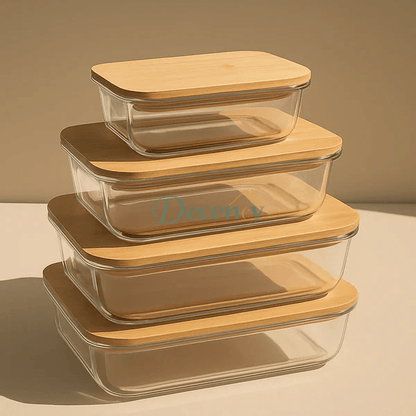 4 Pcs Glass Food Storage Containers - Rectangle