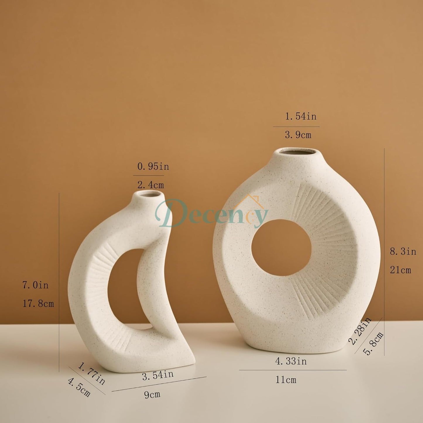 2 Pcs White Sun and Moon Ceramic Vase Set