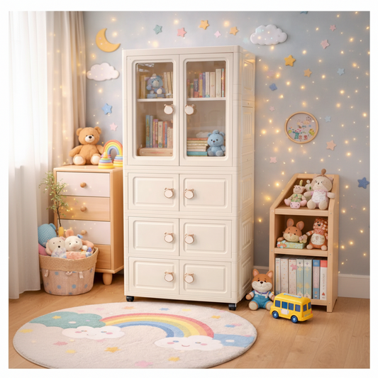 Luxury Kids Multi-Layer Storage Cabinet with Display Doors & Drawers - Model 2