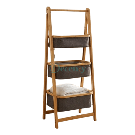 Modern 3-Tier Bamboo Organizer Rack with Fabric Baskets
