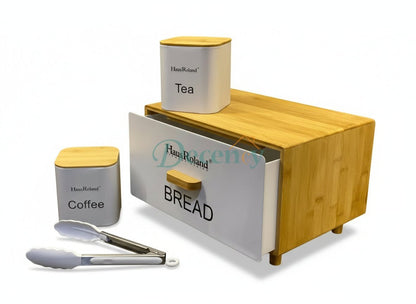 Luxury Matte Black Bread & Canister Set – Tea and  Coffee Storage with Bamboo Lids