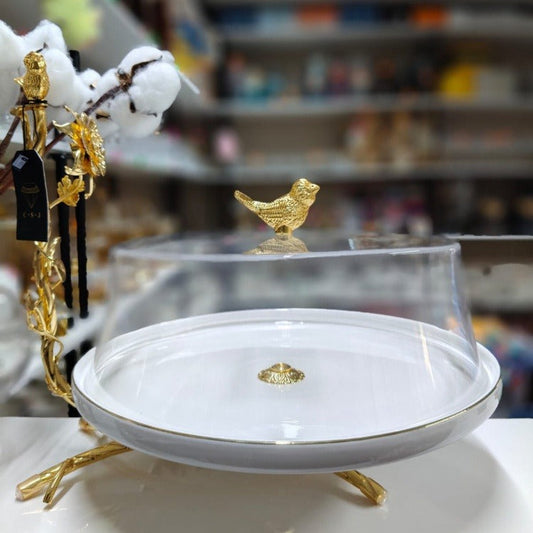 Elegant Gold Cake Stand with Acrylic Lid