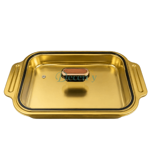 Royal Gold Stainless Steel Covered Serving Tray with Handles