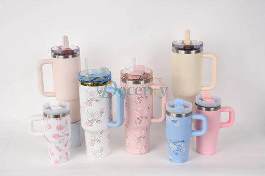Floral Printed 1200ML Stainless Steel Insulated Tumbler with Handle and Straw for Hydration
