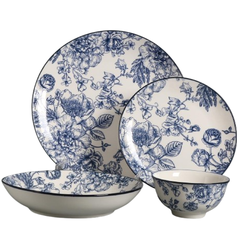 Royal Blue Floral Porcelain Dinner Plate Collection