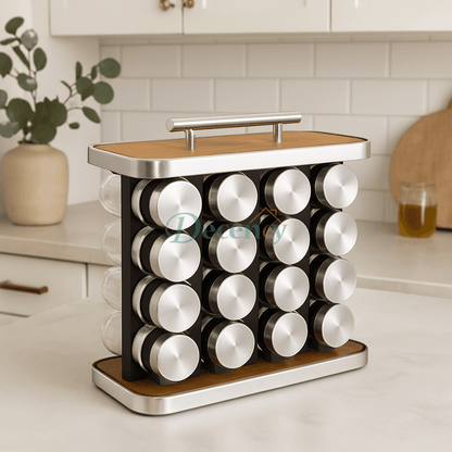 Revolving Glass Spice Jar Set Rack (16 Pc.)