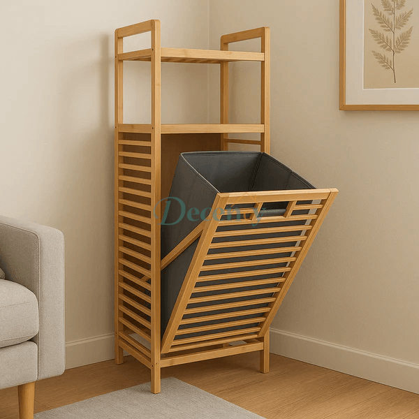 Bamboo Double Laundry Organizer Dirty Clothes Storage Basket