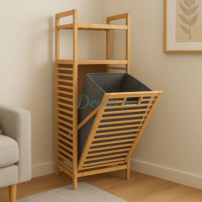 Bamboo Double Laundry Organizer Dirty Clothes Storage Basket