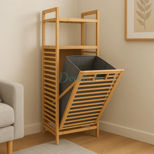 Bamboo Double Laundry Organizer Dirty Clothes Storage Basket
