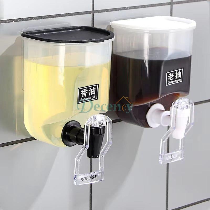 Black Self-Adhesive Wall Mount Oil and Vinegar Dispenser for Kitchen