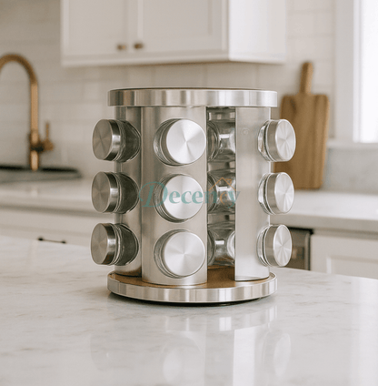 Revolving Glass Spice Jar Set Rack (12 Pc.)