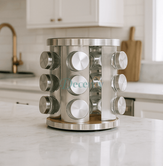Revolving Glass Spice Jar Set Rack (12 Pc.)