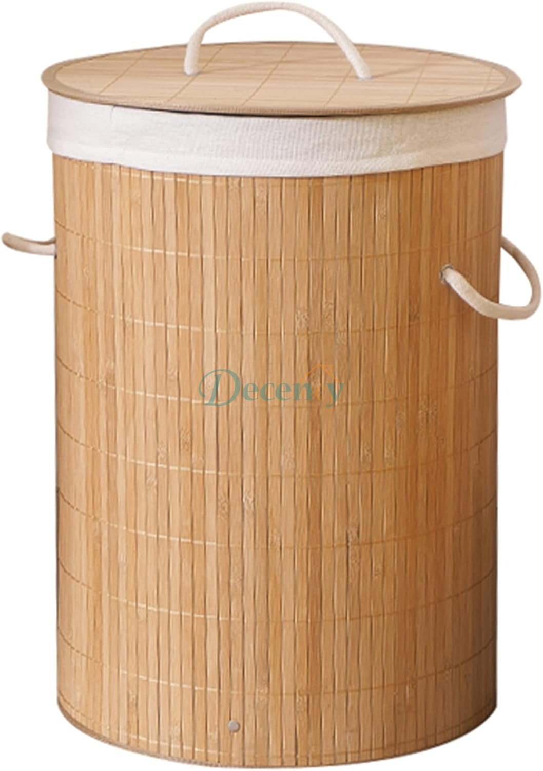 Round Foldable Natural Bamboo Laundry Basket With Lid, Washing Baskets for Laundry, Wicker Storage Baskets Hamper, Clothes Basket