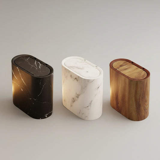 Marble Pattern Trash Can | Modern Bathroom & Kitchen Bin with Lid