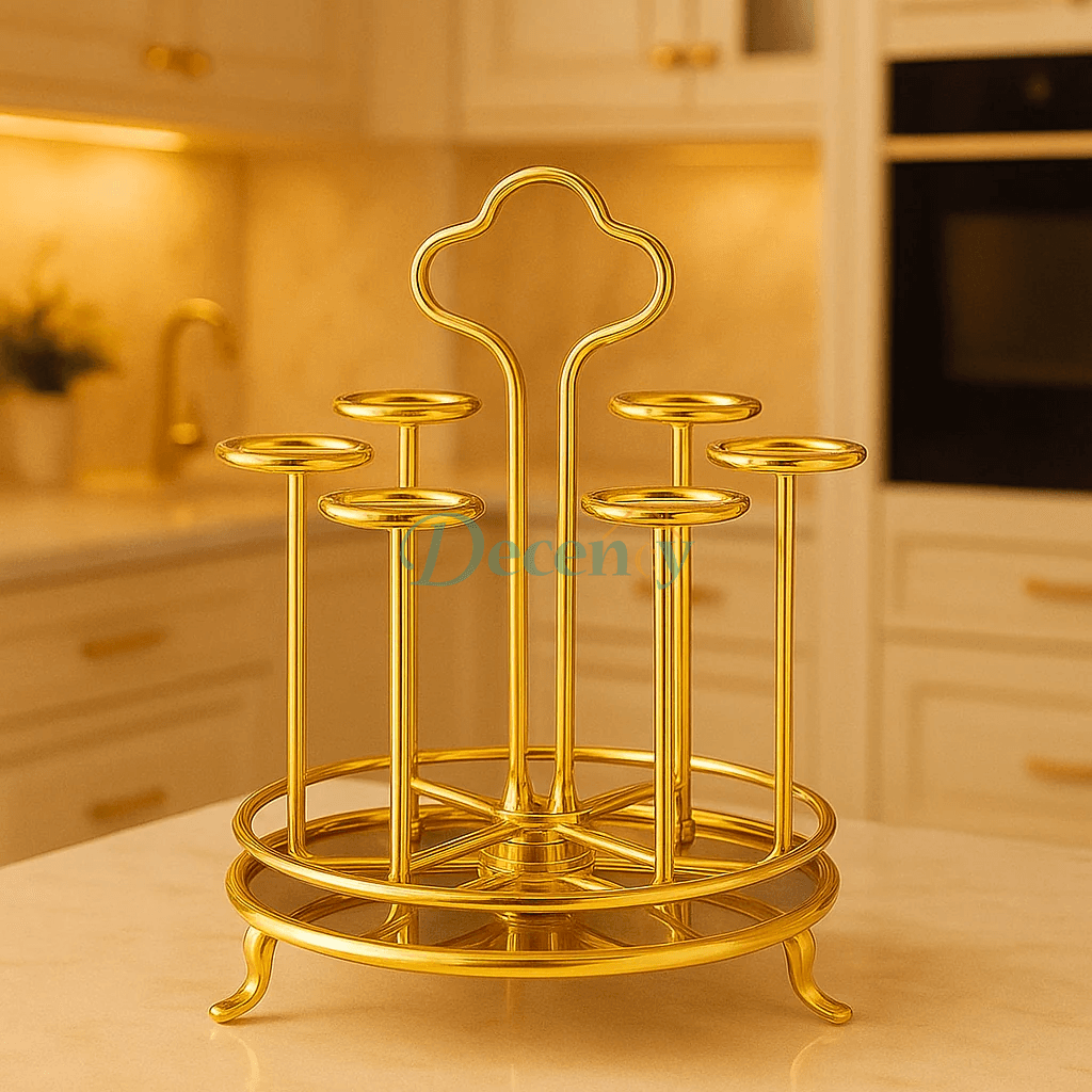 Luxury Golden Rotating Glass Stand Holder for 6 Glasses - Gold and Black Serving Tray for Dining Table in Pakistan
