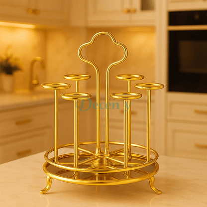 Luxury Golden Rotating Glass Stand Holder for 6 Glasses - Gold and Black Serving Tray for Dining Table in Pakistan