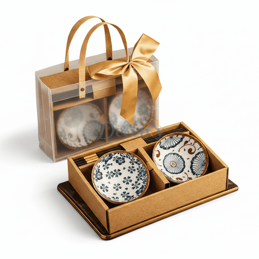 Luxury Japanese Ceramic Bowl & Chopsticks Gift Set (2 / 4 / 6 Pieces) 4.5 inch