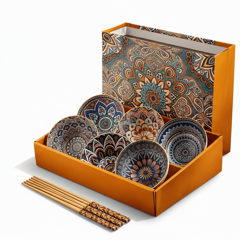 Luxury Hand-Painted Ceramic Bowl Set with Chopsticks – Premium Gift Box (2 / 4 / 6 Pieces)