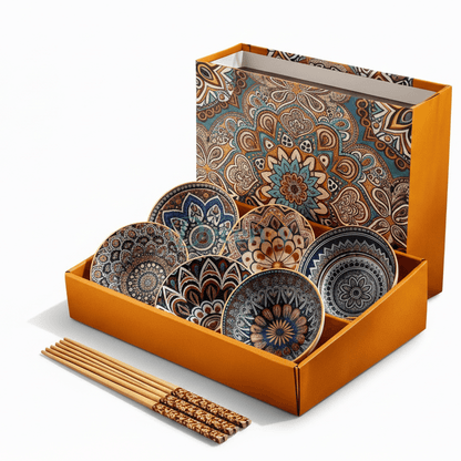 Luxury Hand-Painted Ceramic Bowl Set with Chopsticks – Premium Gift Box (2 / 4 / 6 Pieces)