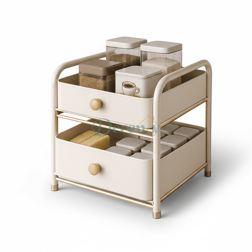 Luxury 2-Tier Kitchen Countertop Organizer Rack with Wooden Knobs | Multi-Purpose Storage Stand