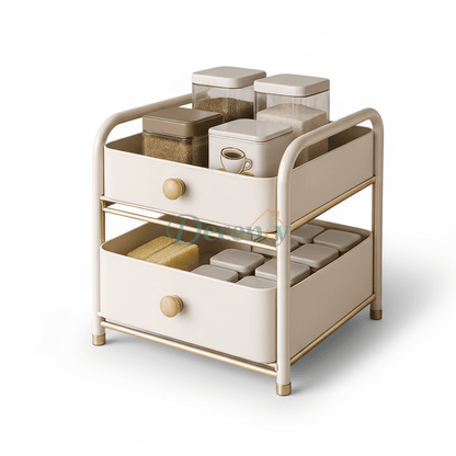 Luxury 2-Tier Kitchen Countertop Organizer Rack with Wooden Knobs | Multi-Purpose Storage Stand