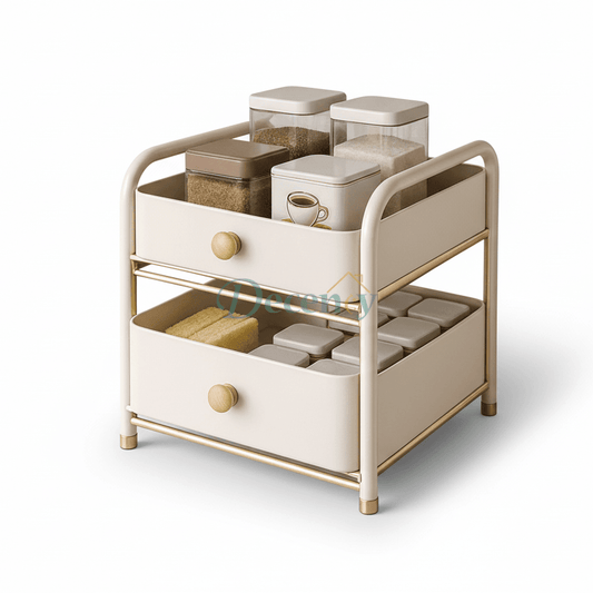 Luxury 2-Tier Kitchen Countertop Organizer Rack with Wooden Knobs | Multi-Purpose Storage Stand