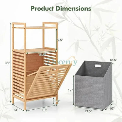 Bamboo Double Laundry Organizer Dirty Clothes Storage Basket