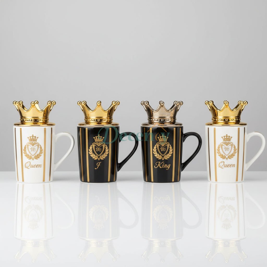 King Queen Couple Mug, Elegant Ceramic Mugs With Crown Lid, King and Queen Camping Ceramic Coffee Mugs