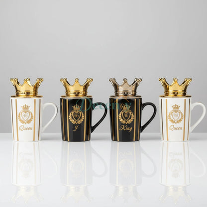 King Queen Couple Mug, Elegant Ceramic Mugs With Crown Lid, King and Queen Camping Ceramic Coffee Mugs