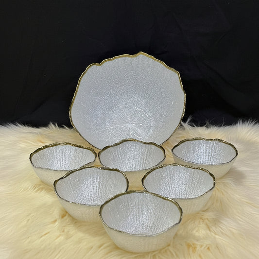 White & Gold line 7 pcs Ice Cream Bowl Set