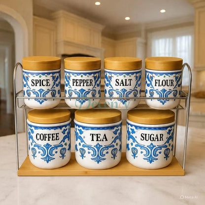 Creative 7Pcs Spice Kitchen Jars Set Wooden Lid