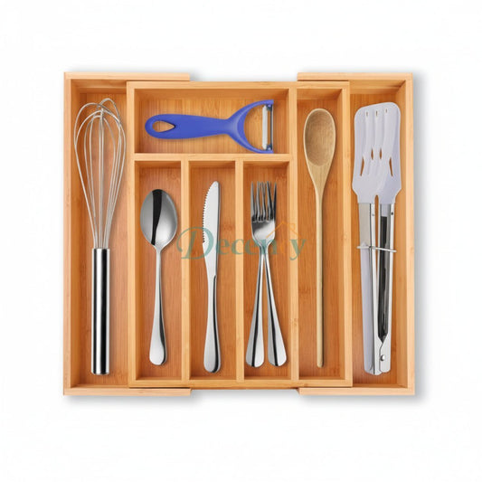Luxury Bamboo Cutlery Organizer Drawer Tray – Adjustable Wooden Kitchen Utensil Divider