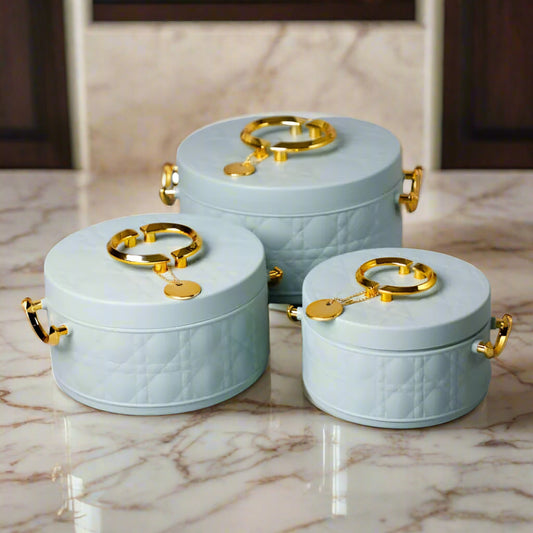 RoyalServe 3-Piece Quilted Hotpot Set – Luxury Insulated Serveware (Green)