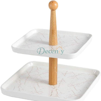 Porcelain Wood Double-Layer Fruit Plate Square Dried Fruit Plate