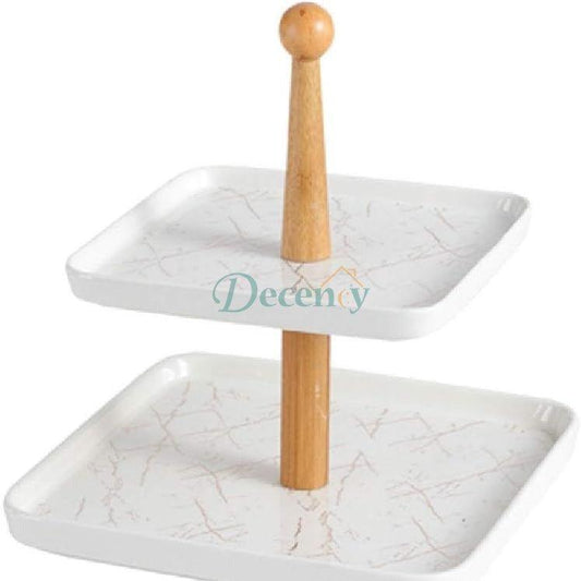 Porcelain Wood Double-Layer Fruit Plate Square Dried Fruit Plate