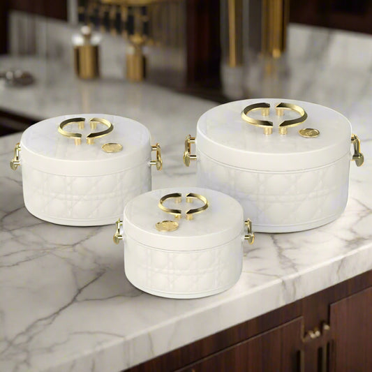 3-Piece Quilted Hotpot Set – Luxury Insulated Serveware (White)