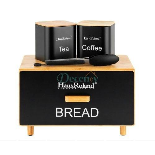 Luxury Matte Black Bread & Canister Set – Tea and  Coffee Storage with Bamboo Lids