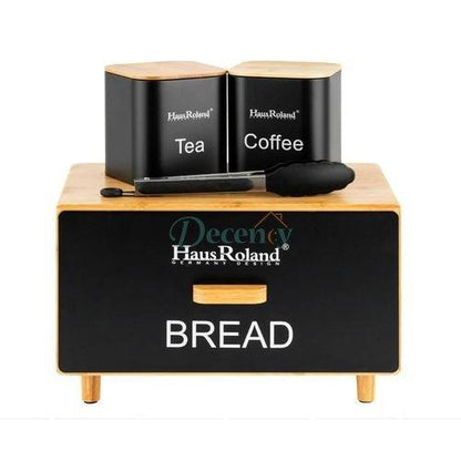 Luxury Matte Black Bread & Canister Set – Tea and  Coffee Storage with Bamboo Lids