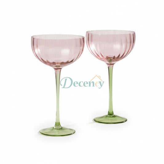 Danny Home Elegant 2 Piece Gin Saucer Glasses﻿ Set – Pink & Green