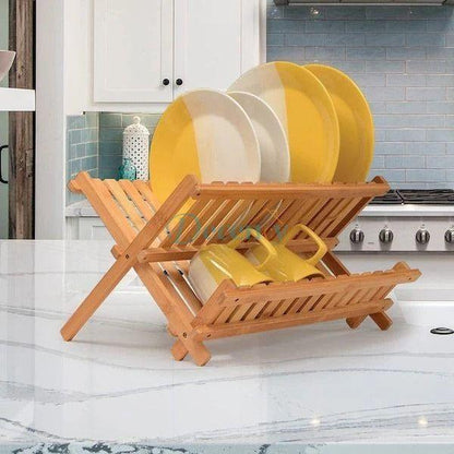 Bamboo Dish Drying Rack, Collapsible Dish Drying Rack for Kitchen Counter, Space Saving Counter
