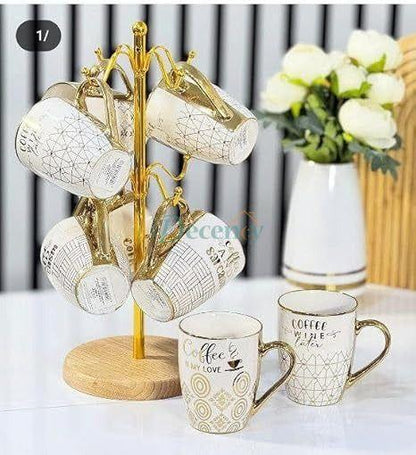 Luxury Golden Mug Rack Stand with 6 Hooks for Kitchen Countertop in Pakistan