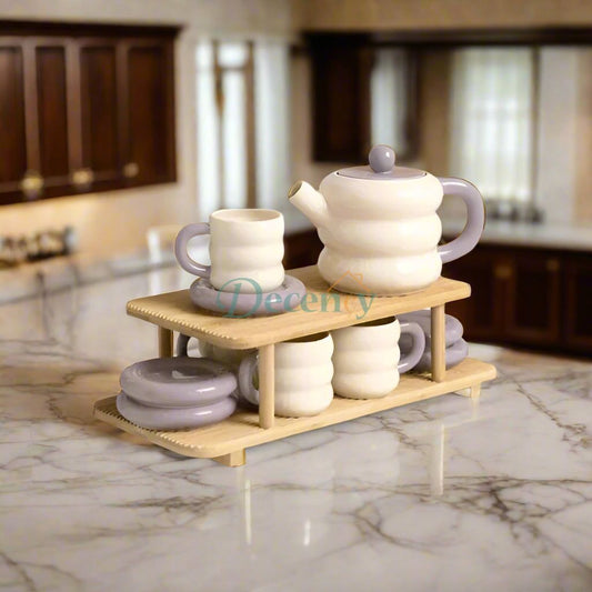 15 piece ceramic tea set  porcelain tea set with wooden stand  tea cup and saucer set with teapot  luxury tea set for home  gift tea set with creamer and sugar bowl