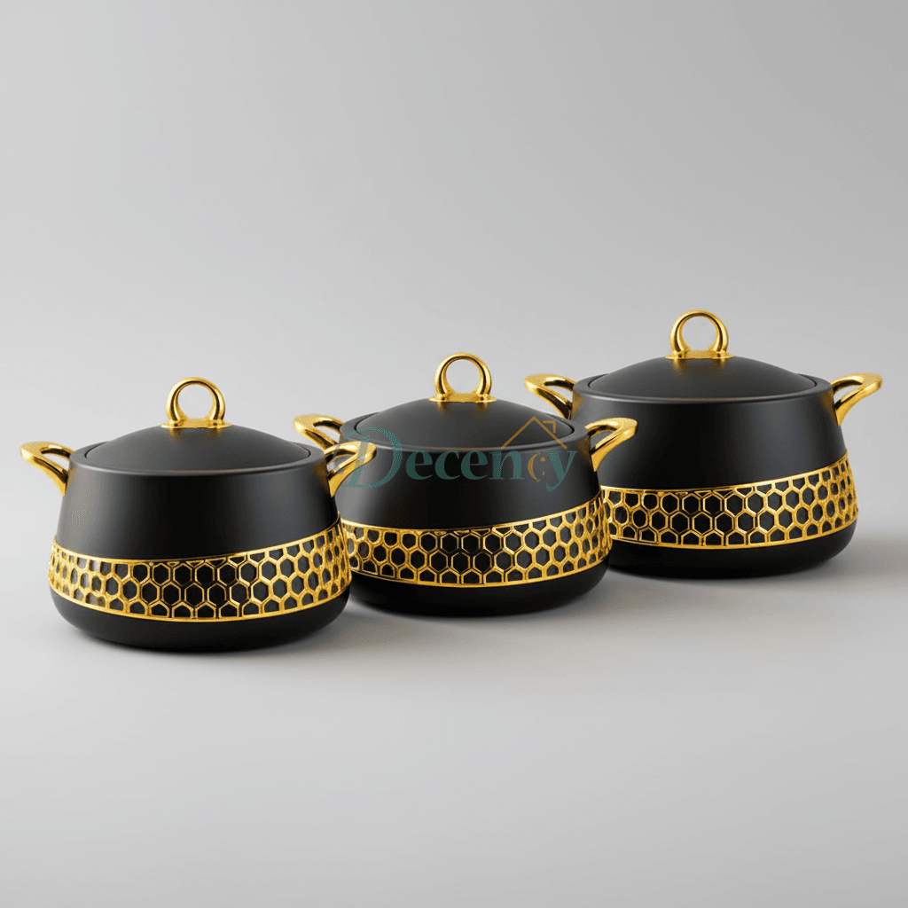 3-Piece Luxury Hot Pot Set - Black & Golden
