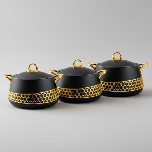 3-Piece Luxury Hot Pot Set - Black & Golden
