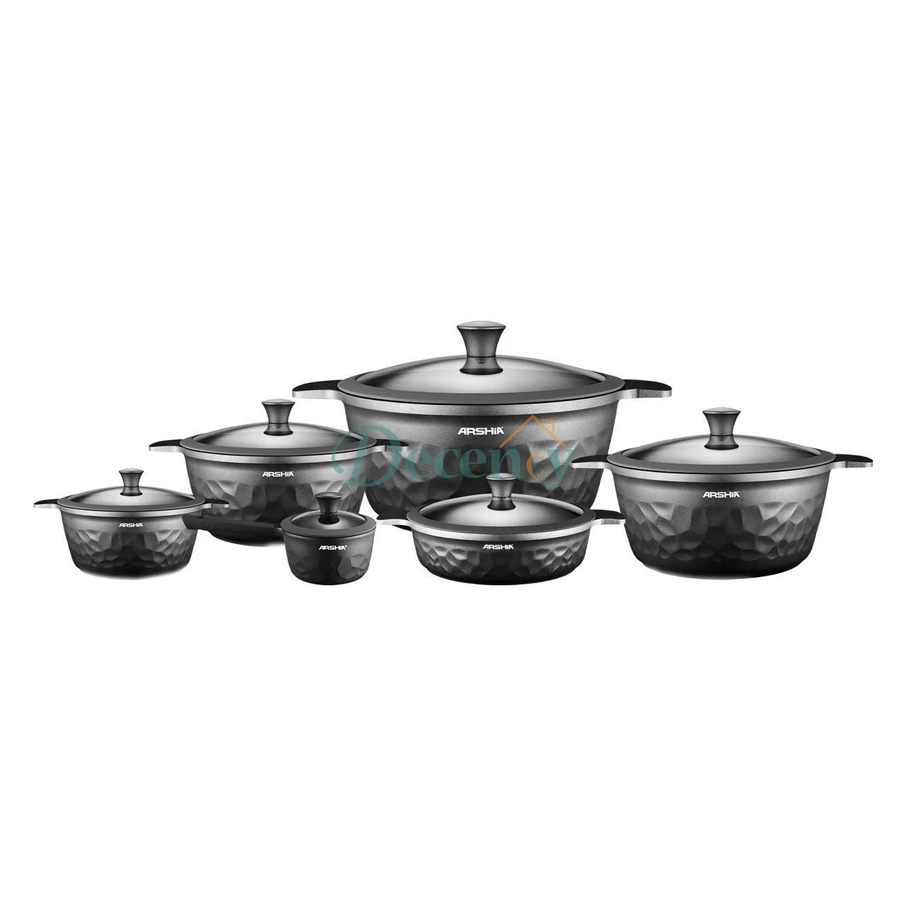 die cast cookware set 10 pcs  Arshia non-stick cookware silver  premium aluminum cookware set  10 piece kitchen cookware set  durable non-stick pots and pans
